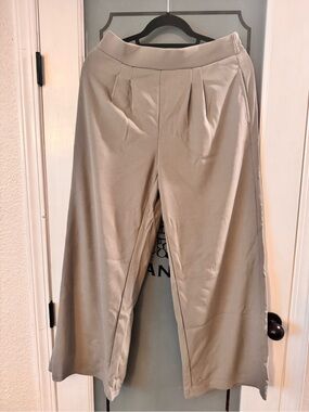 Wide Leg Pleated Trousers in Light Taupe
